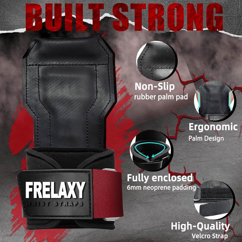 Frelaxy Lifting Wrist Straps, Rubber Weight Lifting Grips with Non-Slip Palm & Wrist Wraps Support for Deadlifts, Pull Ups, Rows, Heavy Powerlifting, Lat Pulldowns - Image 4